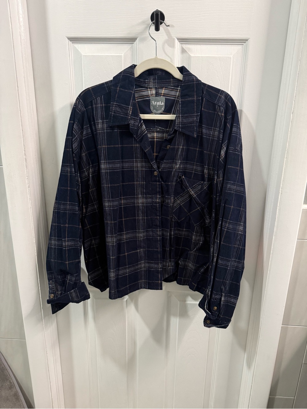 NWT ARULA Navy Plaid Corduroy Shirt 2X